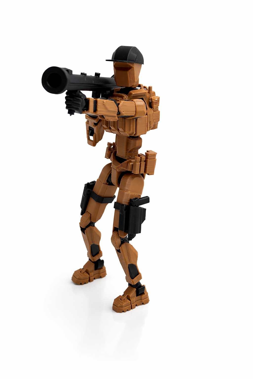 Military Soldier Dummy 13 Robot Action Figure with Weapons, Brown and Black, 5.25 Inch, Articulated Joints, Plastic, Modern Robot Theme