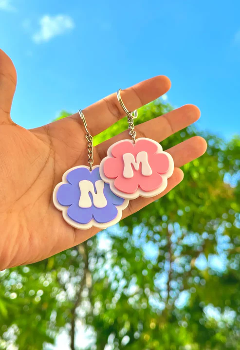 Flower Initial Keychains