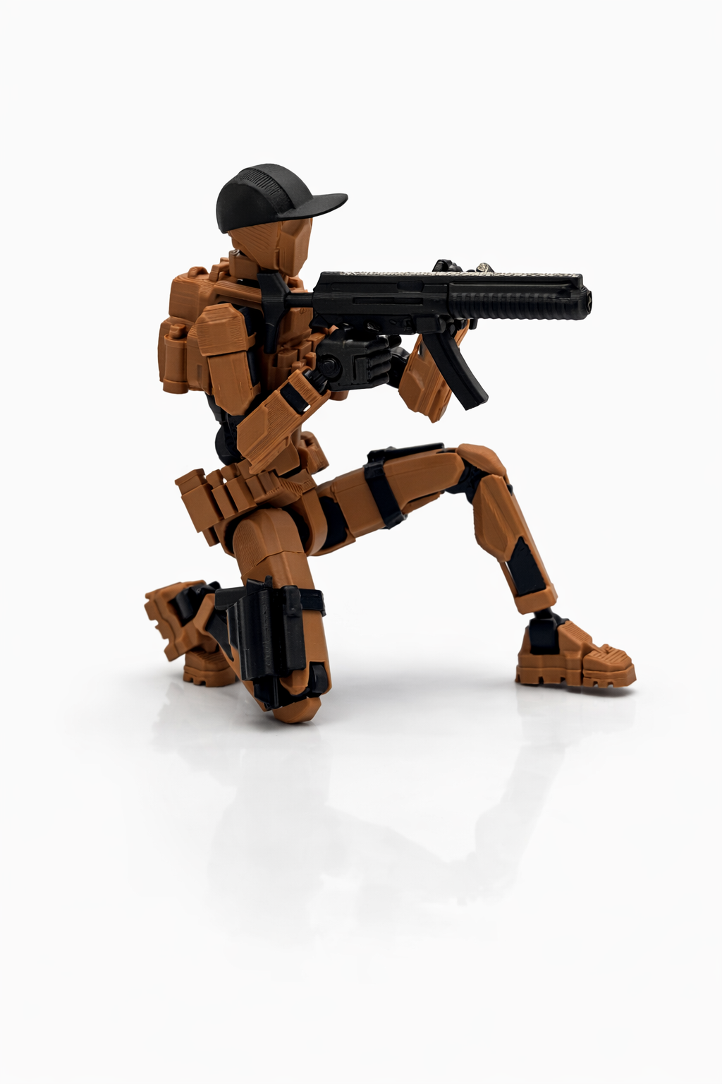 Military Soldier Dummy 13 Robot Action Figure with Weapons, Brown and Black, 5.25 Inch, Articulated Joints, Plastic, Modern Robot Theme