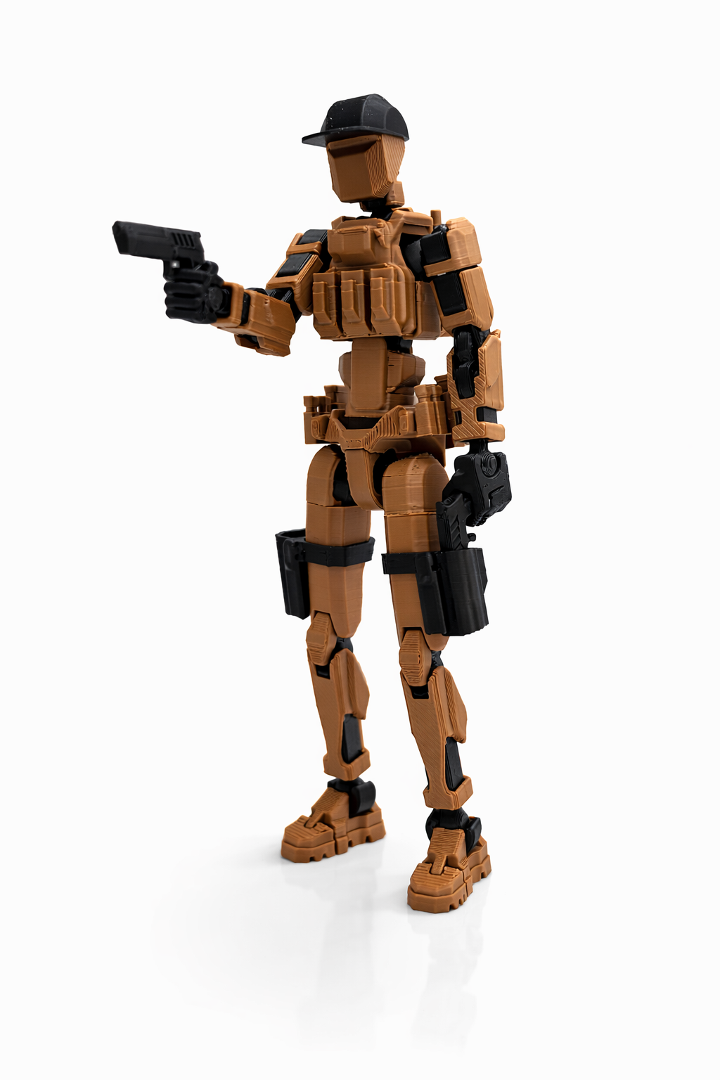 Military Soldier Dummy 13 Robot Action Figure with Weapons, Brown and Black, 5.25 Inch, Articulated Joints, Plastic, Modern Robot Theme