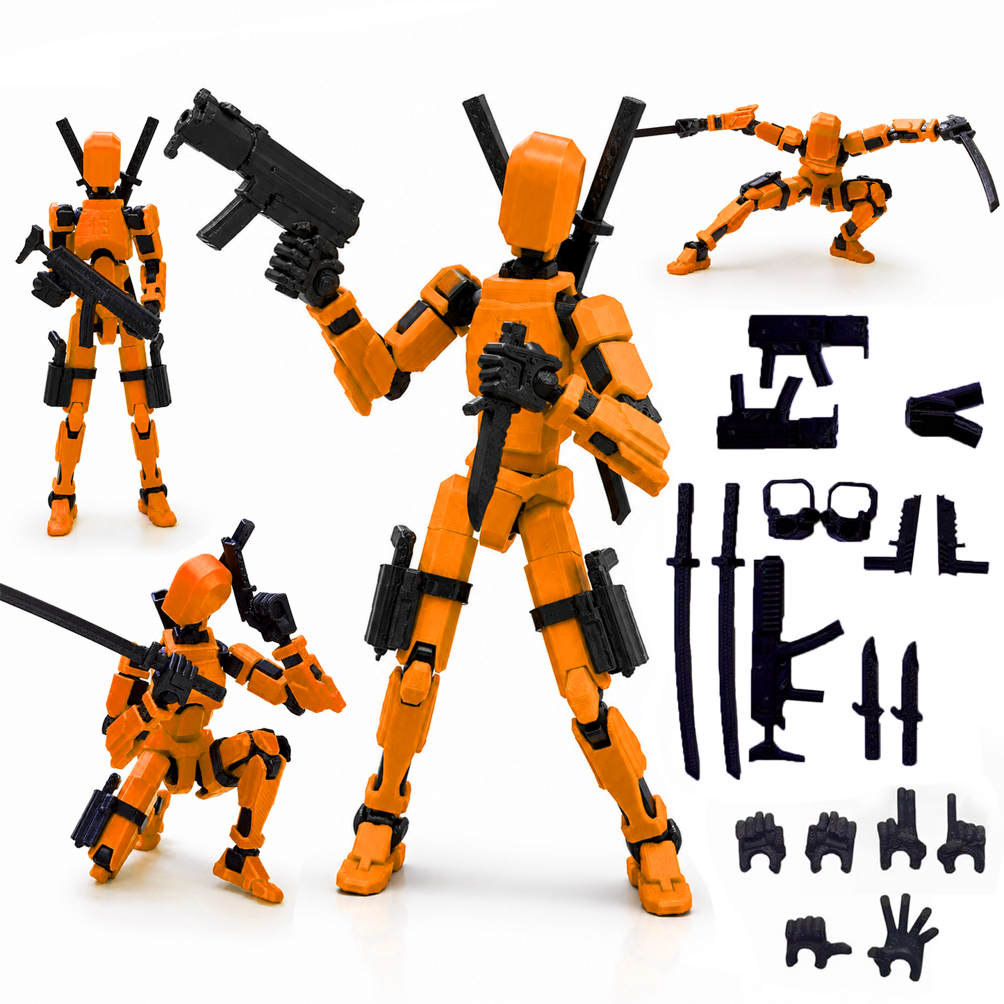 (Assembly Completed) BHOOTIA Dummy 13 Action Figure | with Weapons| Assembly Completed | 3D Printed (Orange)
