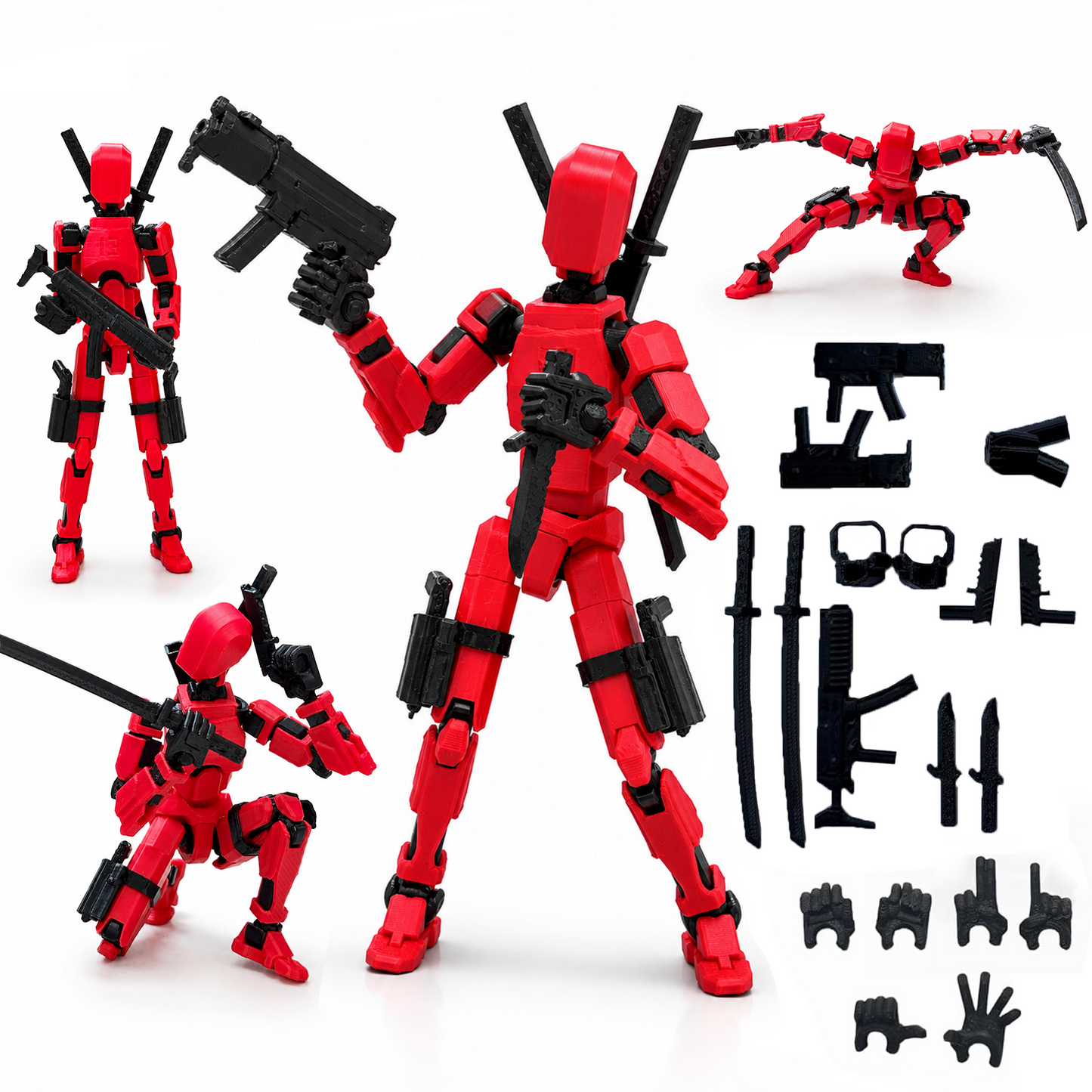 (Assembly Completed) Dummy 13 Action Figure | with Weapons| Assembly Completed | 3D Printed (Red)