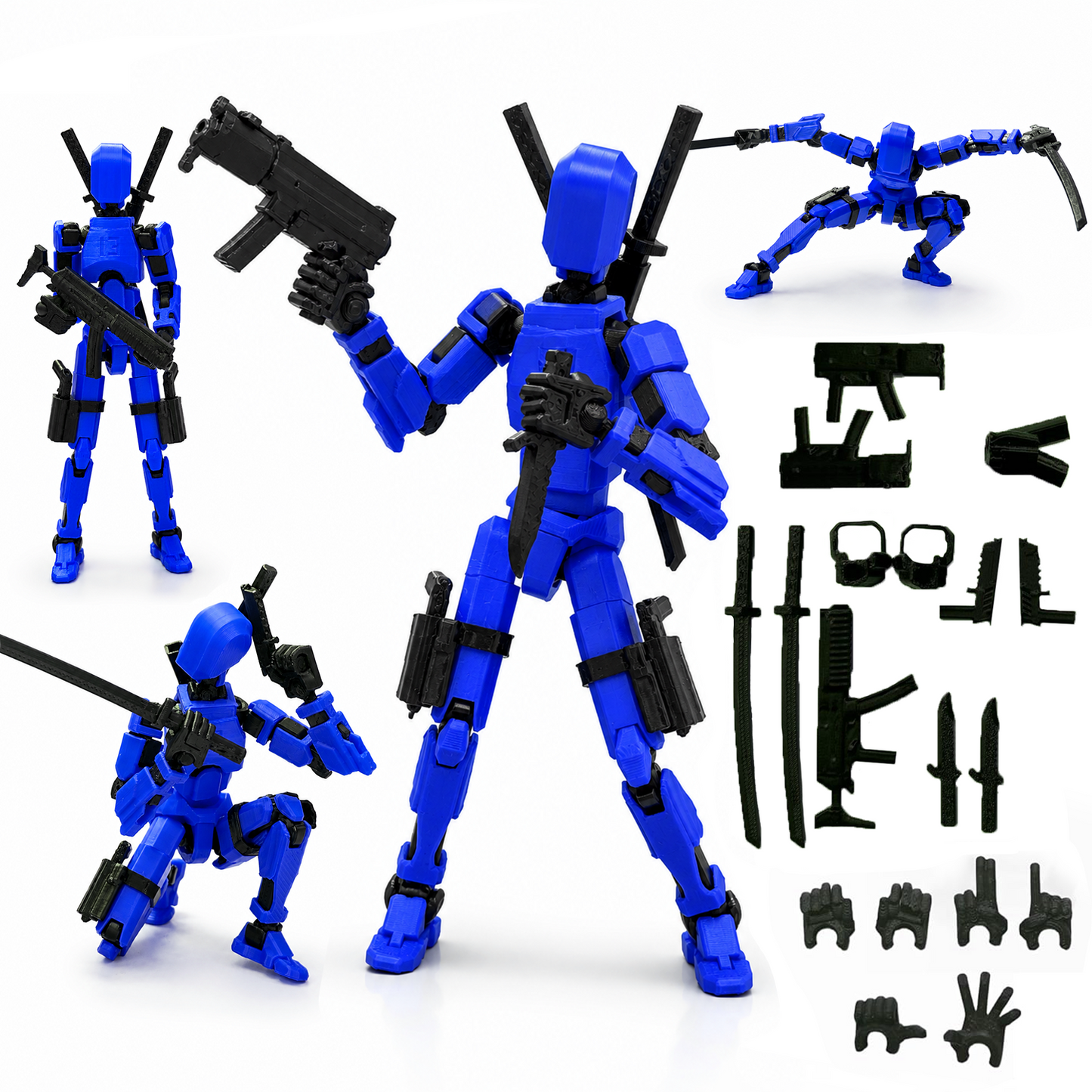 (Assembly Completed) Dummy 13 Action Figure | with Weapons| Assembly Completed | 3D Printed (Blue)