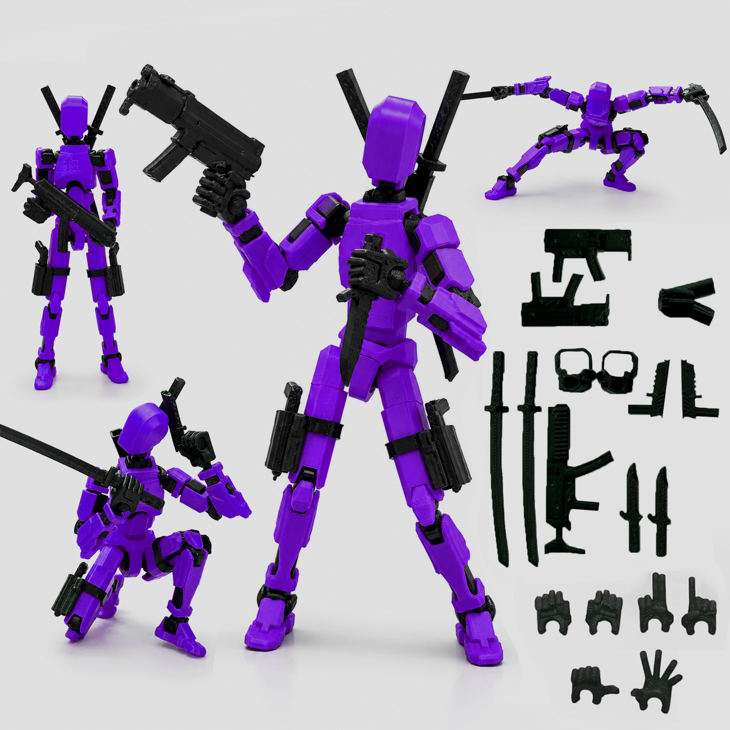 (Assembly Completed) Dummy 13 Action Figure | with Weapons| Assembly Completed | 3D Printed (Purple)